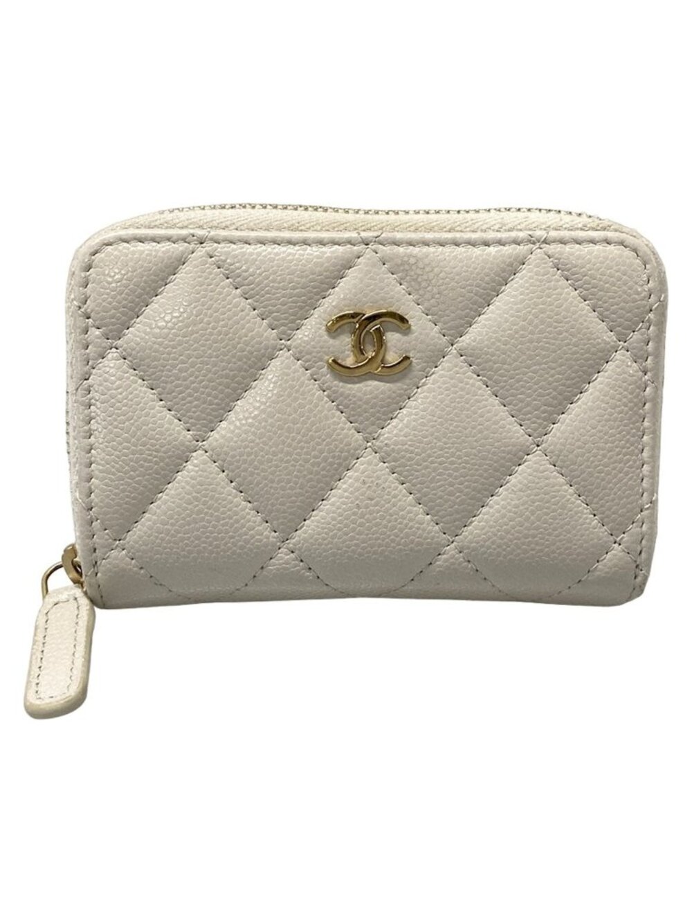Chanel Coin Purse Quilted Light Gray Zip Around